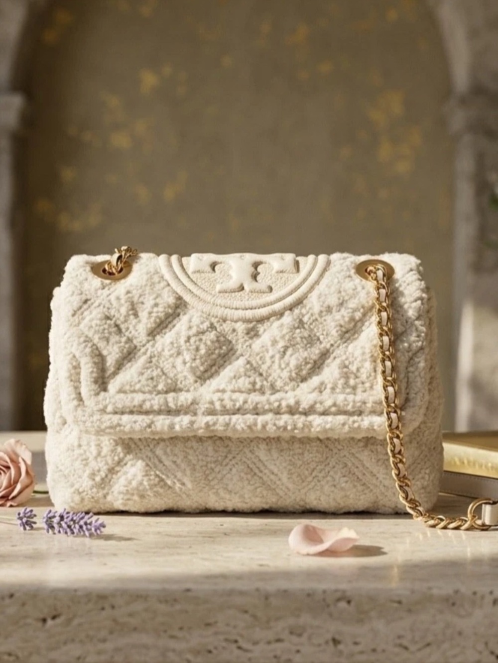 Tory Burch Soft Fleming BOUCLE Small Convertible Shoulder Bag - New Cream - NEW